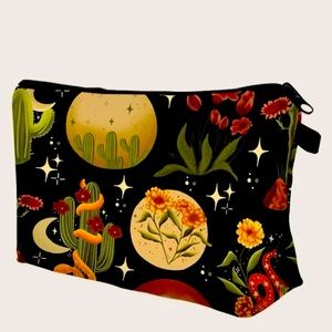 Cactus and flowers makeup bag